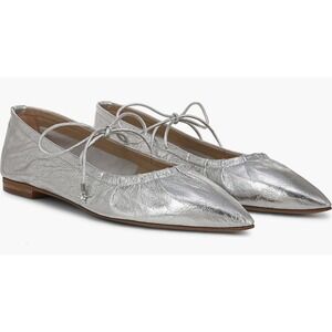 Sam Edelman Pointed Toe Silver Flats‎ Mary Jane Tie Size 8M